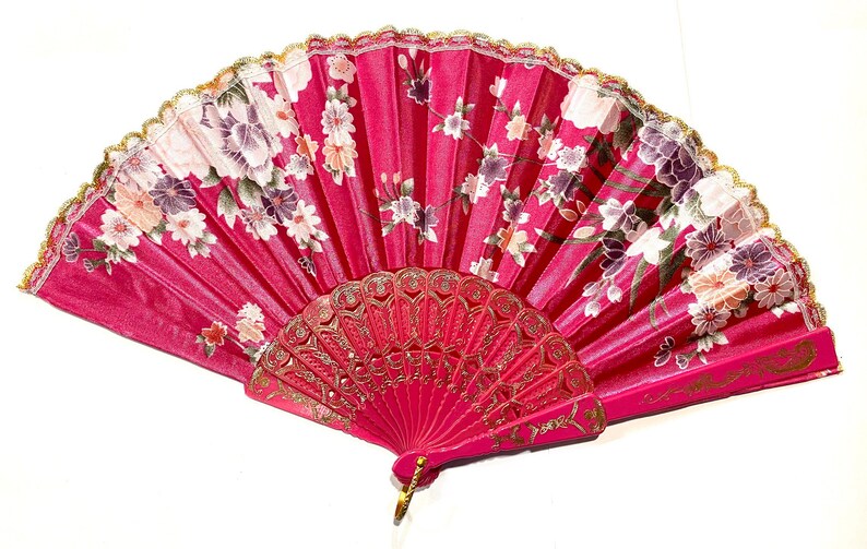 Floral Folding Hand Fan - Wedding Favor, Summer Accessory Pink