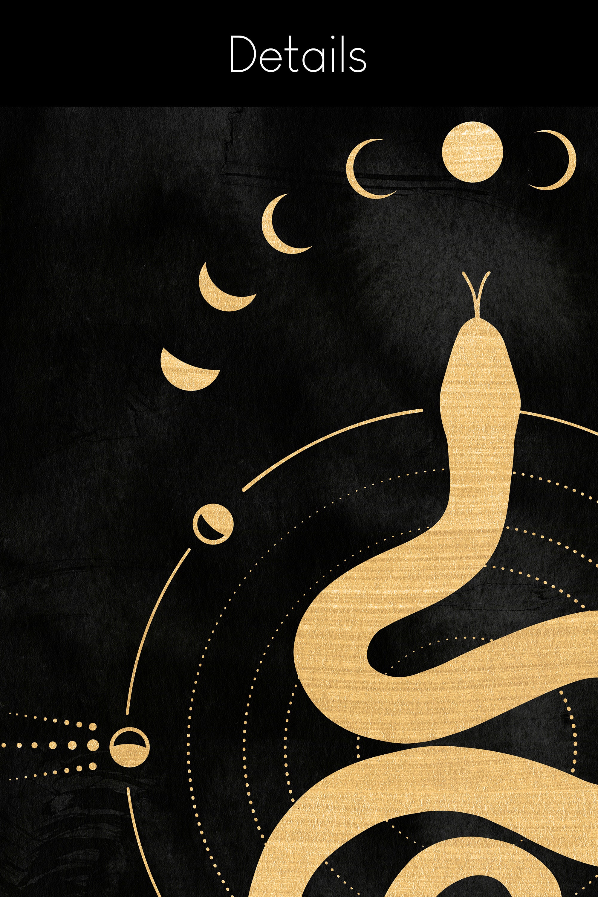 The Blue Snake And The Red Moon Snake Moon Phase Art Print / Black and Gold / Witchy Altar | Etsy