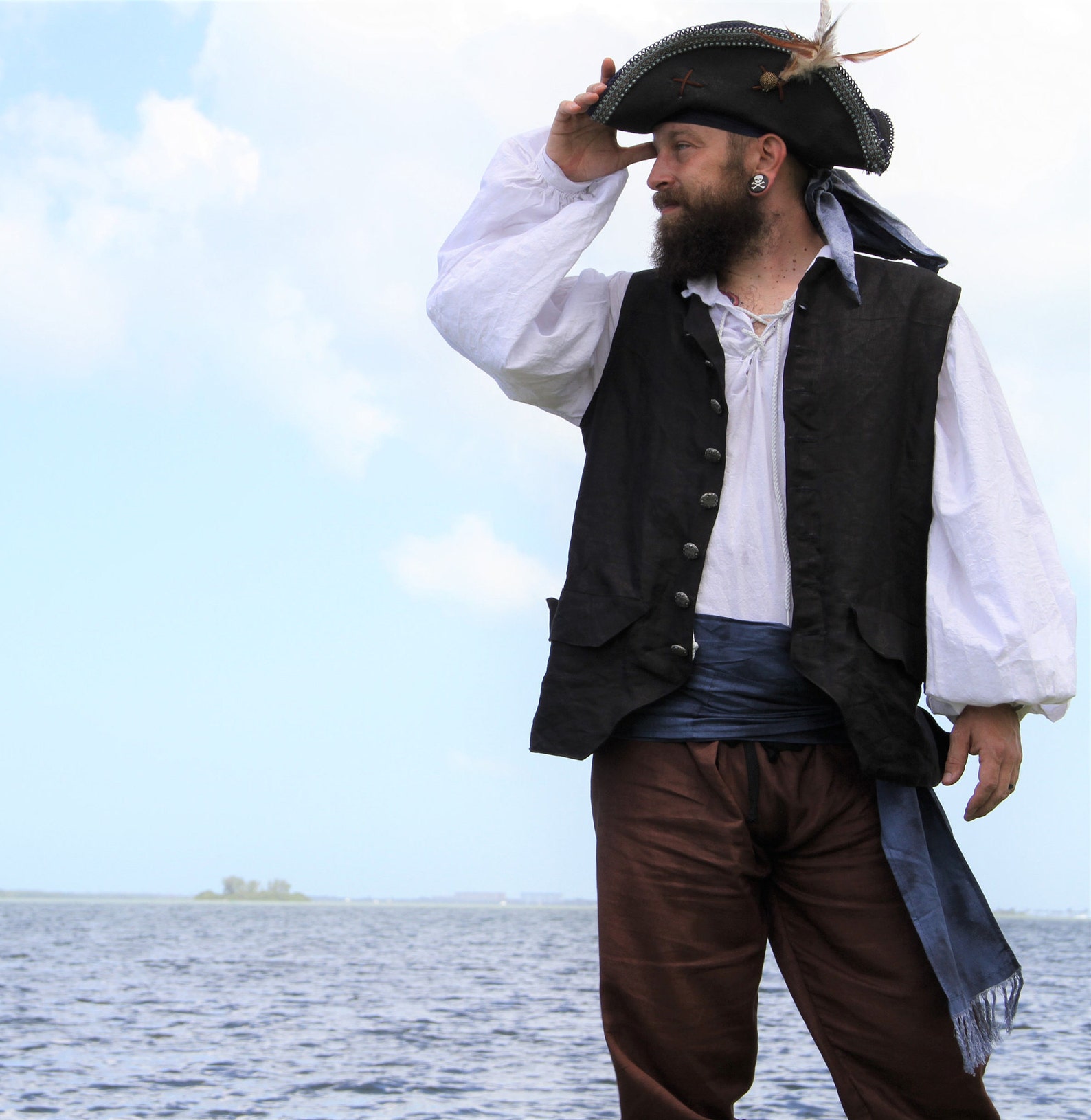 Damask male Long Pirate Waistcoat