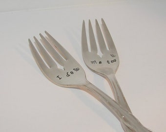 I do Me too Wedding Forks Vintage Flatware Cake Dinner Forks , His and Hers cake forks , Bride and  Groom forks, personalized wedding forks