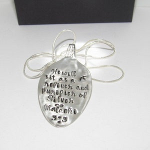 He will sit as a refiner of silver, Malachi 3:3 custom personalized spoon necklace, hand stamped spoon necklace,  vintage gift for daughter