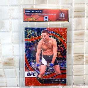 Graded Nate Diaz-kaart Nate Diaz Prizm-kaart Panini Select UFC Red Disco Gem Mint 10-kaart Limited Run Gratis verzending overal ter wereld