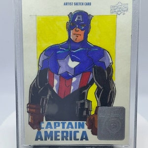 Cartão de esboço desenhado à mão Capitão América Presente exclusivo da Marvel para fãs da Marvel assinado pelo artista da Marvel 1/1 frete grátis para qualquer lugar do mundo
