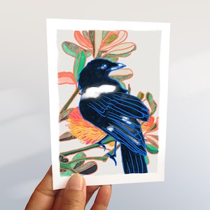 de voeux pie | Carte personnalisée | carte personnalisée | Merci carte de vœux | carte d'anniversaire | Illustration de la pie australienne