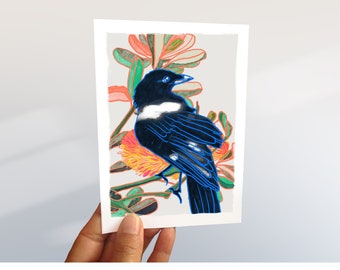 Magpie Greeting Card | Custom card | Personalised Card | Thank you Greeting Card | Birthday Card | Magpie Illustration