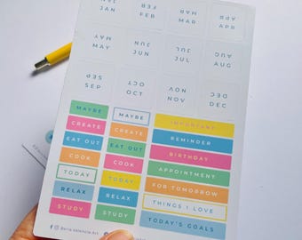 Colorful Planner Stickers, Month Tabs, Glossy Sticker Sheet