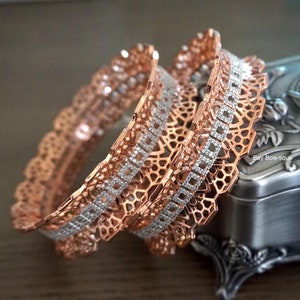 Rose gold plated bangles / American Diamond bangles / Rose gold bangles / Indian cz Jewelry / Cubic zirconia Bracelet / Indian jewelry
