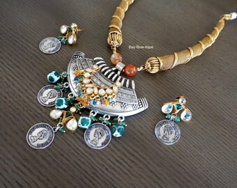 Fusion necklace / Oxidized Indian jewelry / Indian jewelry / dual tone necklace / Oxidized necklace / Multicolor necklace / kundan necklace