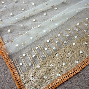 Net Dupatta with Sequins & Mirror Work, Net dupatta, Off white dupatta, Sequins dupatta, Indian dupatta,