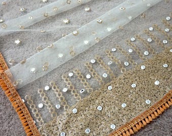 Net Dupatta with Sequins & Mirror Work, Net dupatta, Off white dupatta, Sequins dupatta, Indian dupatta,