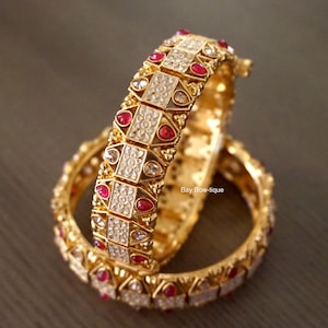 Antique bangles, Gold plated bangles, Openable kada, Meenakari kada, Gift for her, Indian kada, Ruby bangles, Indian jewelry, Pink bangles