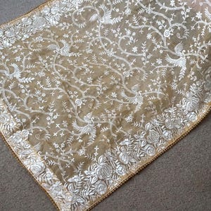 Embroidered dupatta, Parsi Gara dupatta, Thread Work dupatta, Organza Dupatta, Light peach dupatta, Lehenga dupatta, Indian dupatta