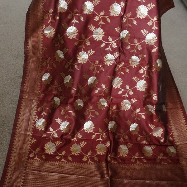 Vibrant Blue Floral Printed cotton Dupatta with White Border main image 1