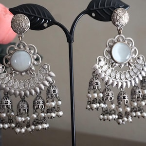 Jhumka with oxidized plating, Oxidized jhumki, white jhumka,  jhumki, Indian jewelry, Multicolor jhumka, Jhumkas, Indian jhumka