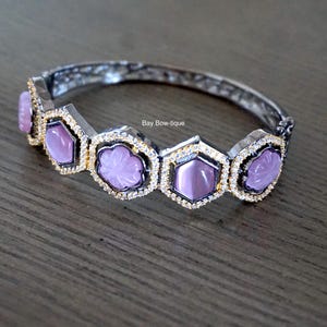 Cubic Zirconia kada, Classic kada, CZ bracelet, Openable kada, Openable bracelet, Pink kada, Pink bracelet, Carved stone kada