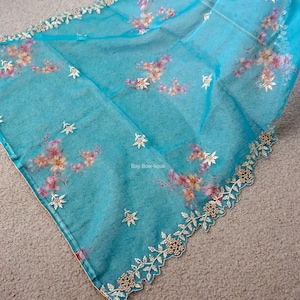 Embroidered Floral Organza Dupatta: Bridal Indian Pakistani Wedding