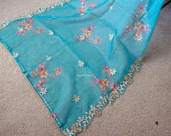 Embroidered Floral Organza Dupatta: Bridal Indian Pakistani Wedding