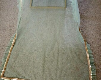 Net dupatta, Light green dupatta, Green dupatta, Embellished Net Dupatta, Ruffle lace dupatta, Indian dupatta, Lehenga dupatta