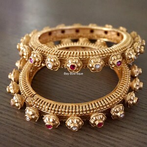 Antique bangles, Matte Gold plated bangles, Openable kada, Openable bangles, Gift for her, Indian kada, Ruby bangles, Indian jewelry