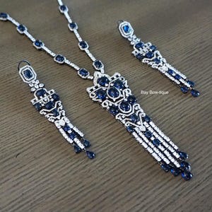 Cubic zirconia Necklace / Indian cz necklace / American Diamond necklace / Blue necklace / Indian bridal Jewelry / Black plating necklace