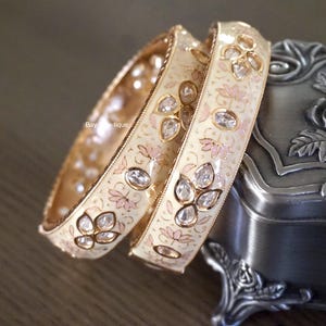 Kundan Meenakari Bangles With Rose Gold Plating, Kundan kada, Meenakari kada, Light pink kada, Openable kada, Openable bangles