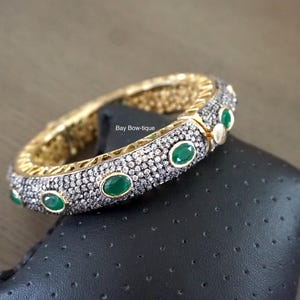 Openable bracelet, Green bangles, Indian kada, Openable Victorian kada, Indian bangles, Green bracelet, Elegant bracelet, Gift for her