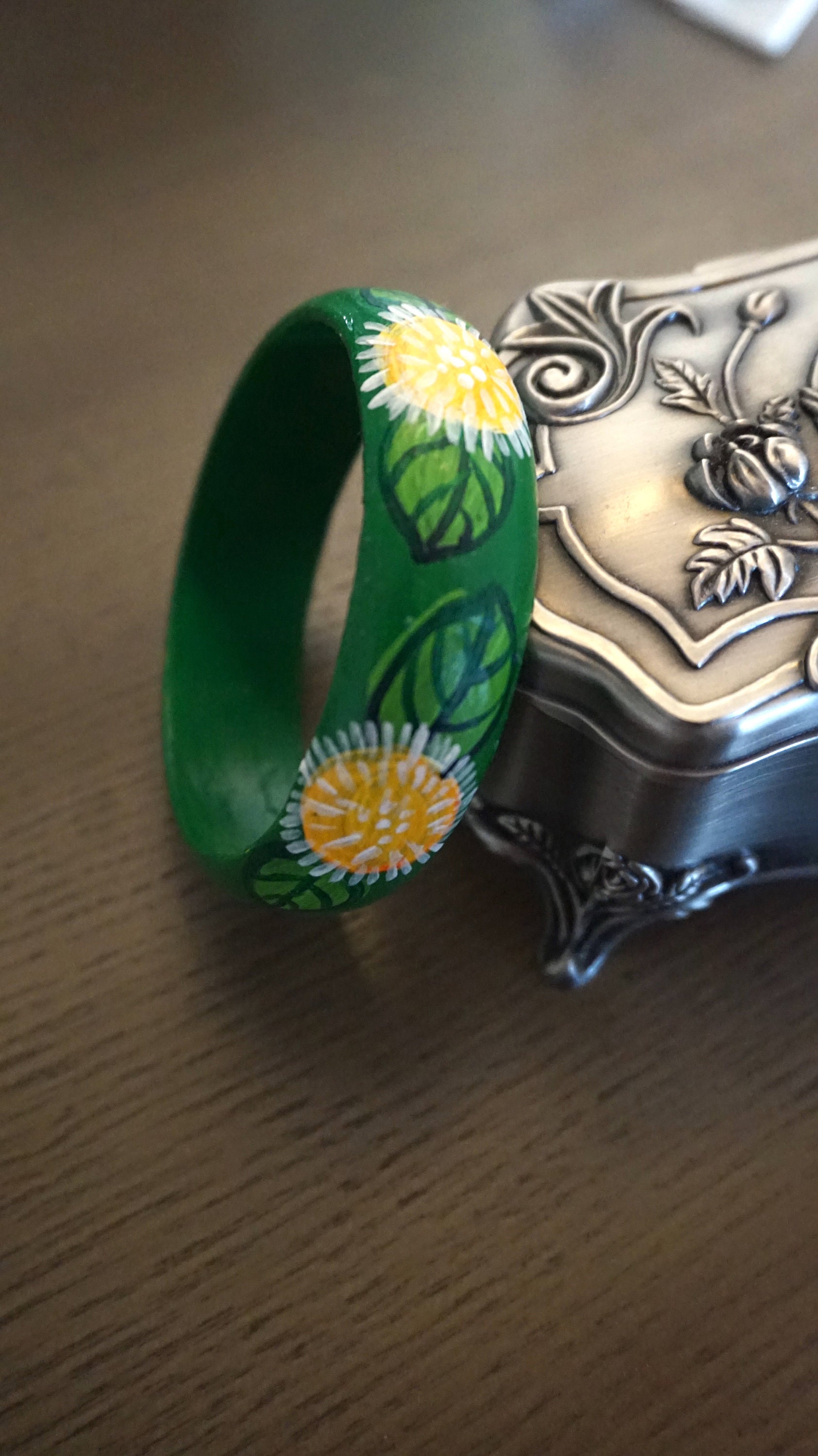 Wood bracelet wooden bracelet Jasmine flower bracelet Green Etsy