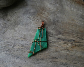 Long Green Glass Pendant, Wire Wrapped Jewelry, Best Friend Gift, Green Tumbled Glass