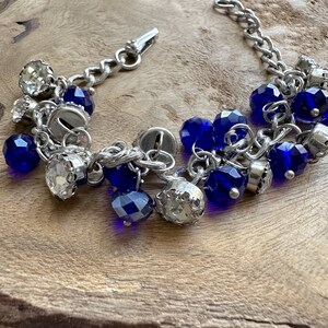 Cobalt Blue Dangle Bead Bracelet: Rhinestone Vintage Charm
