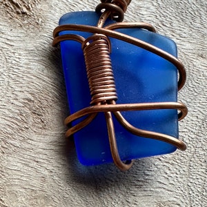 Copper Wire Wrapped Blue Pendant, Cultured Sea Glass, Handcrafted Jewelry