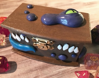 Monster Treasure Chest | Mimic Trinket Wooden Box | Jewelry Box | Dice Box | Hand Painted Gift