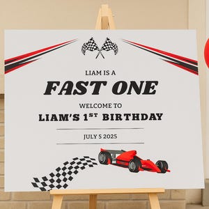 Fast One Birthday Welcome Sign | Boy&#39;s 1st Birthday Welcome Sign | Racecar Party Decor