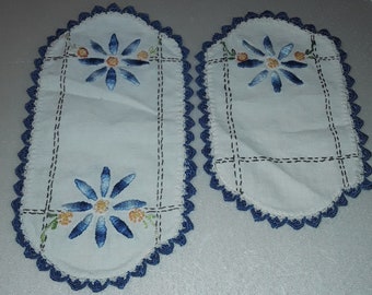 Vintage Doily Blue Table Decor Round Doily Cyanotype Print on Fabric