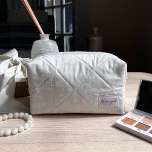 Cotton Makeup Bag: Quilted Cosmetic Organizer, Travel Toiletry Pouch