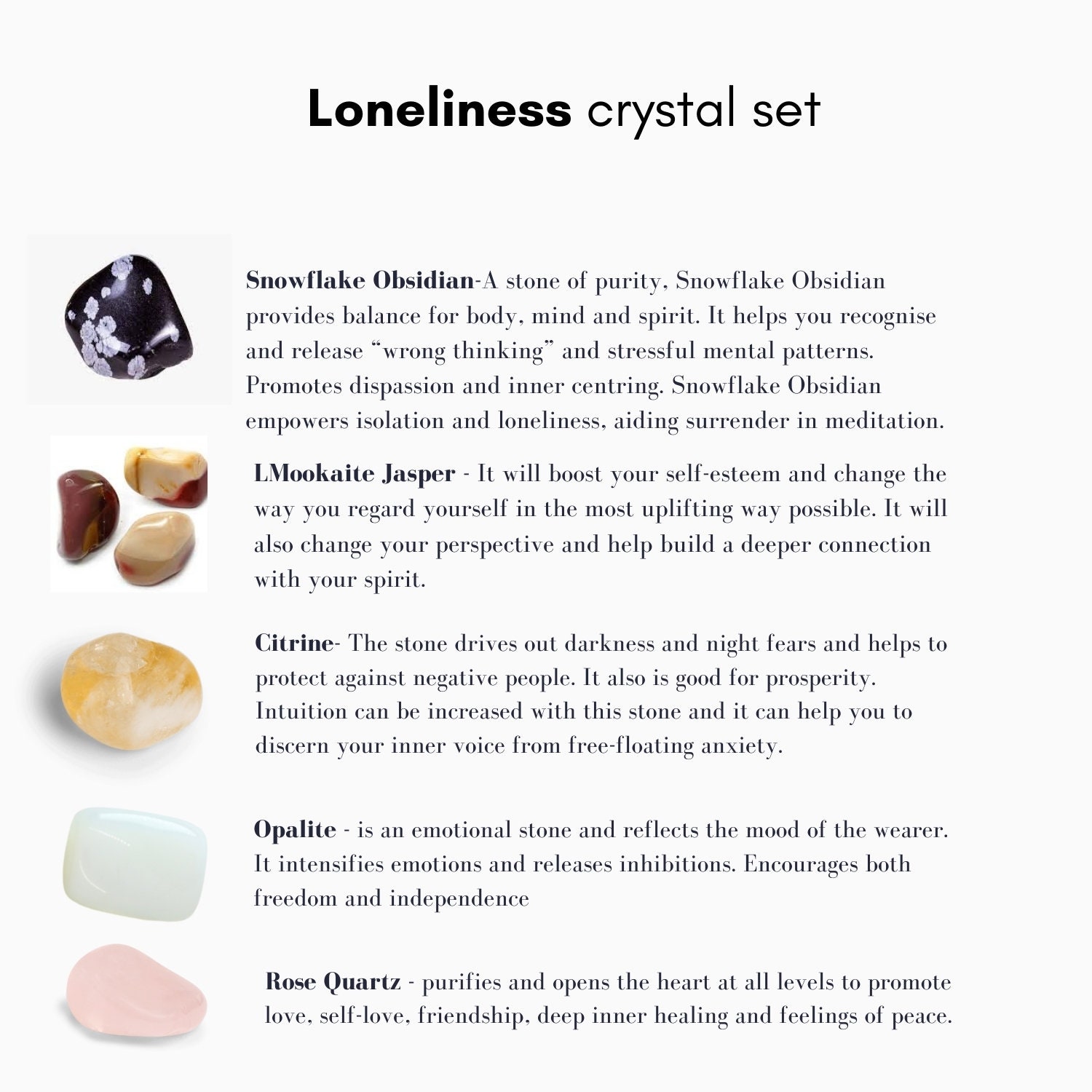 Loneliness crystal Set Healing Crystals Etsy