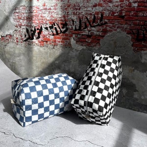 Checkerboard Cosmetic Bag- Checkered Makeup Bag-Toiletry Bag-Pencil Case-Travel Bag