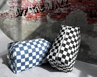 Checkerboard Cosmetic Bag- Checkered Makeup Bag-Toiletry Bag-Pencil Case-Travel Bag