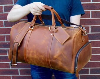 mens leather overnight bag nz