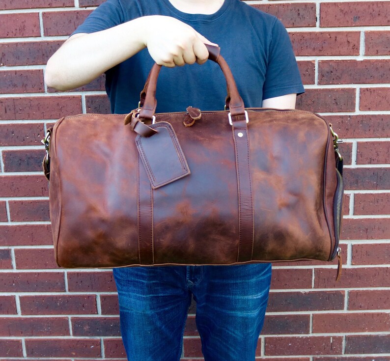 mens leather weekend holdall