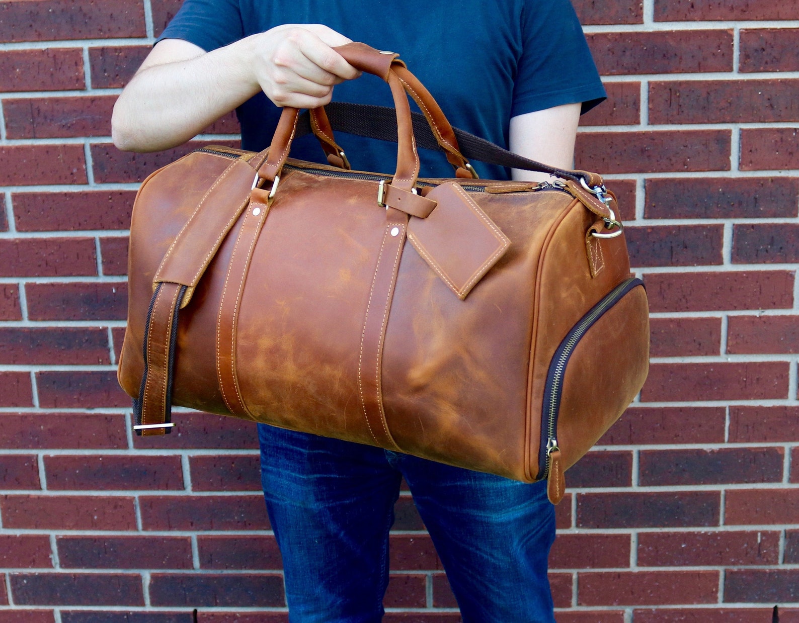 Leather Duffle Bagmens Leather Weekend Bagpersonalized Etsy