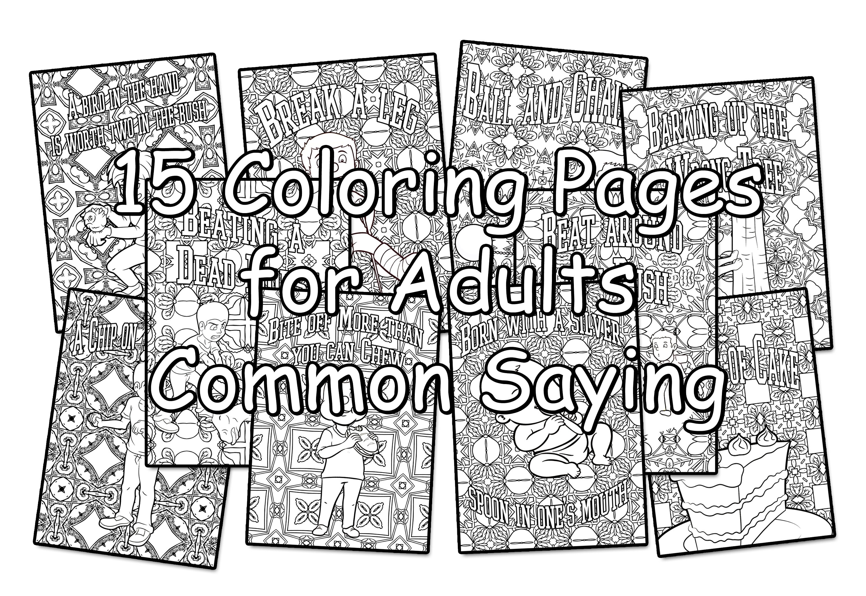 15 coloring pages for adults common sayings with images etsy