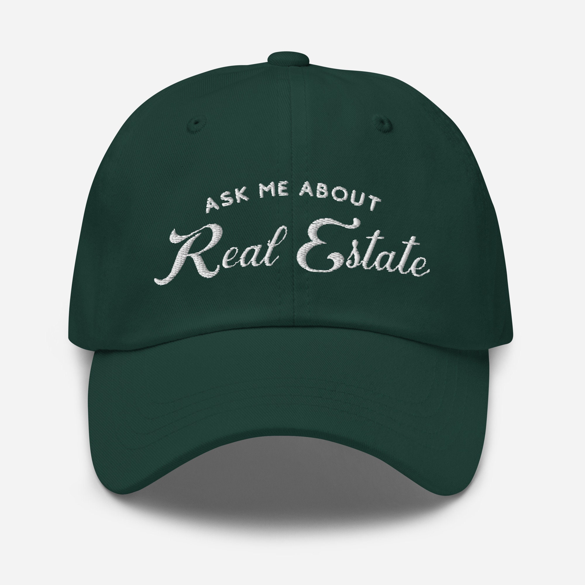Ask Me About Real Estate Embroidered Dad Hat White Thread 