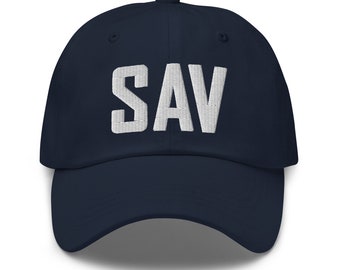 SAV Airport Code Hat Savannah Georgia Hilton Head Island South Carolina Embroidered Hat Dad Hat Travel Gift Baseball Cap