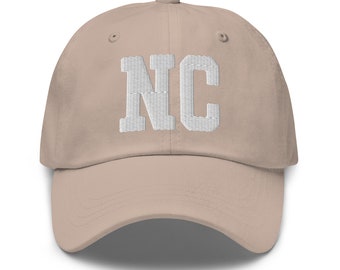NC North Carolina geborduurde papa-hoed | Witte draad | Baseballpet met staatsinitialen Varsity Letter