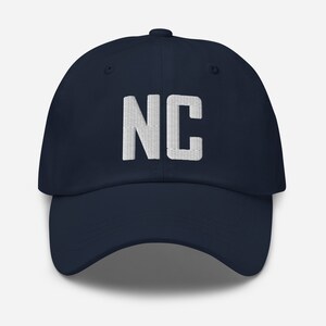 NC North Carolina Embroidered Dad Hat | White Thread