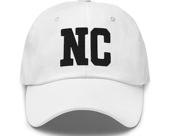 NC North Carolina geborduurde papa-hoed | Zwarte draad | Baseballpet met staatsinitialen Varsity Letter