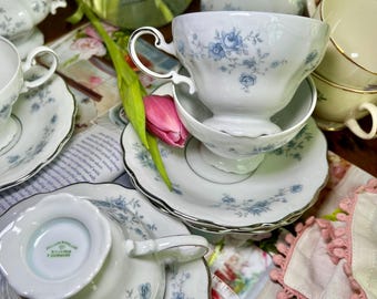 Blue Garland Fine Bavaria Coffee Te Cups by Johann Haviland - Vintage Coffee Set - Tea Party - Vintage Coffee Pot - Bavaria - Blue and White