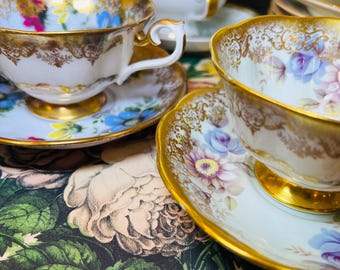 Royal Albert - Portrait Series - Set of Two Vintage Teacups and Saucers - Vintage Decoration- Tea Party - Fine China - Mixmatch China