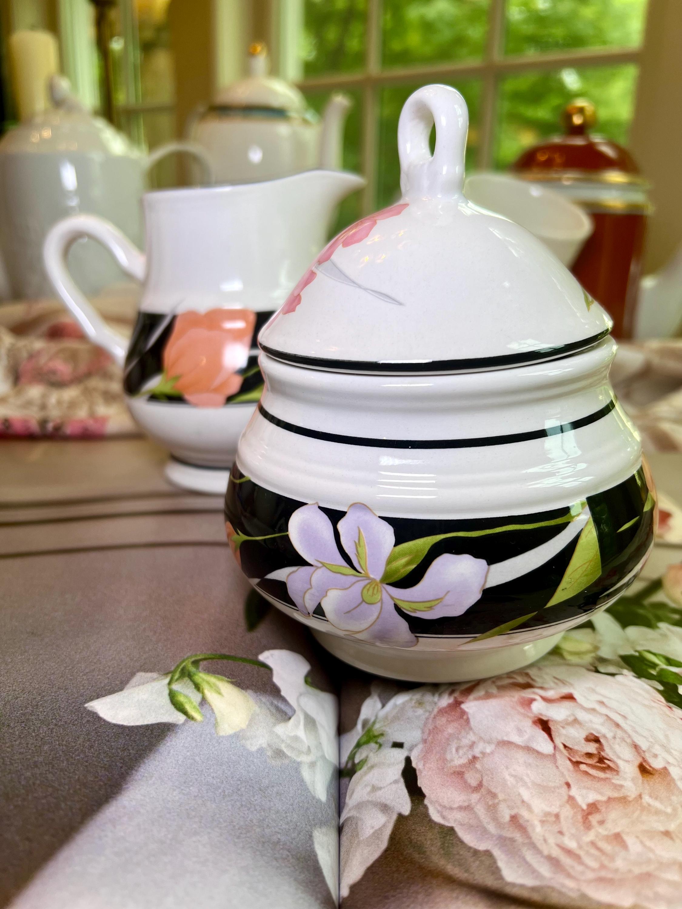 Sango Stone Cream & Sugar Bowl Set Memories Pattern # 3665
