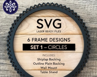 Circle frames set SVG files – sign boards photos display - round templates backing faux shiplap backer -  laser cut Glowforge ready